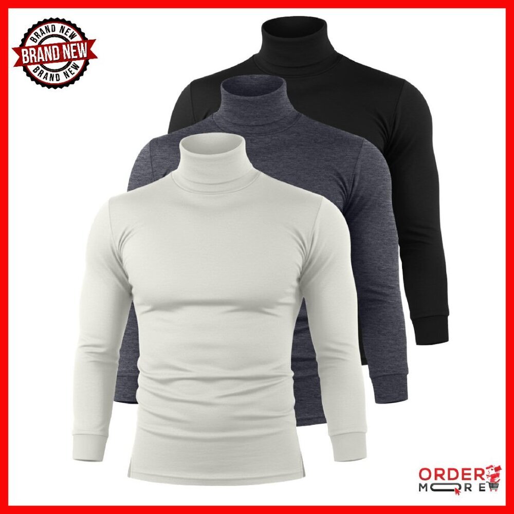 Men's Thermal Turtleneck 3-Pack Slim Fit Long Sleeve Winter Pullover
